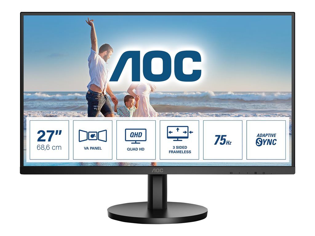AOC Q27B3MA - B3 Series - écran LED - 27" - 2560 x 1440 QHD @ 75 Hz - VA - 250 cd/m² - 4000:1 - 4 ms - HDMI, DisplayPort - haut-parleurs - noir