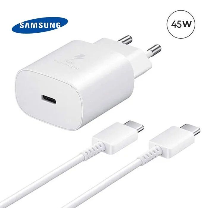 Chargeur Ultra Rapide 45W Adaptateur secteur Original Samsung + Cable USB-C vers USB-C Couleur Blanc -