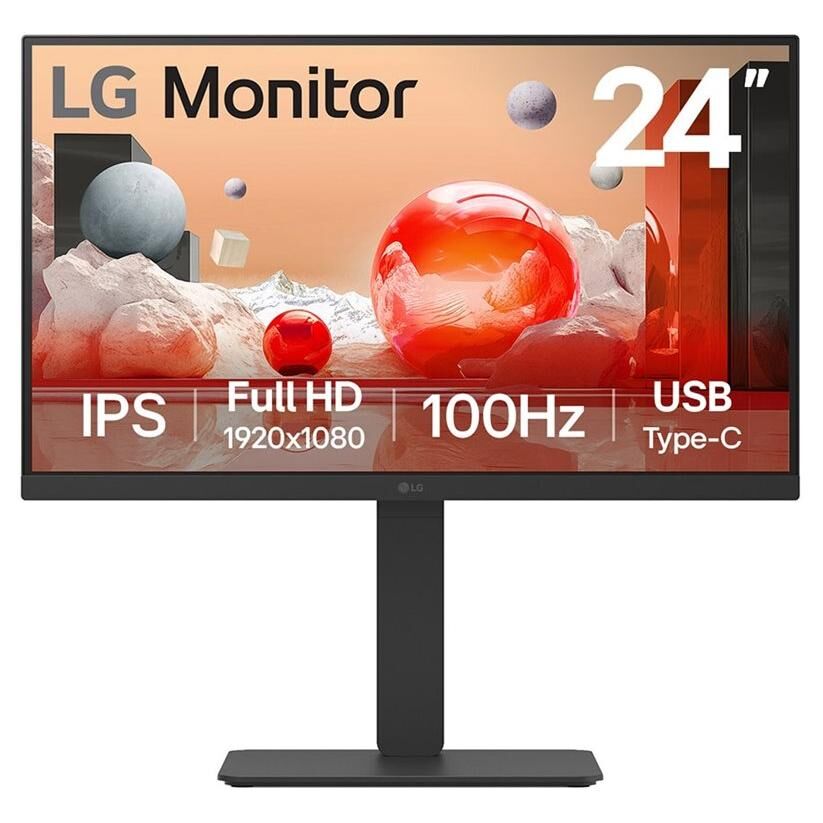 LG 24BA650-B - Écran LCD - 24" (23.8" visualisable) - 1920 x 1080 Full HD (1080p) @ 100 Hz - IPS - 250 cd/m² - 1300:1 - 5 ms - HDMI, DisplayPort, USB-C - haut-parleurs - noir