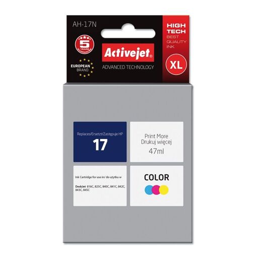Cartouche d'encre Activejet AH-17N (Remplacement HP 17 C6625A, Haute Capacité, 47 ml, Couleur)
