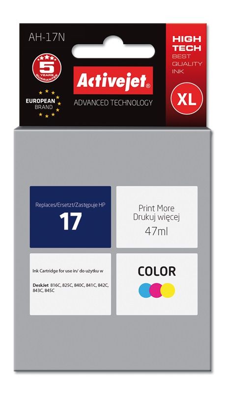 Activejet Encre Ah-17n (remplacement Hp 17 C6625a Suprême 47 Ml Coule