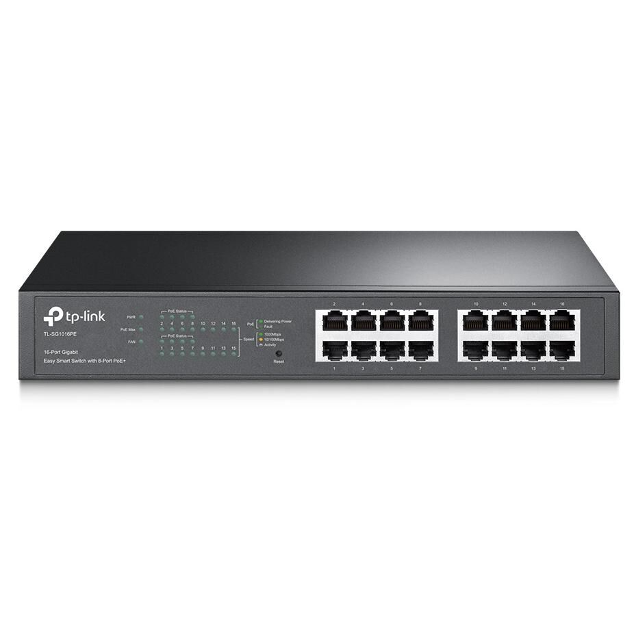 TP-Link TL-SG1016PE Géré L2 Gigabit Ethernet (10/100/1000) Connexion Ethernet, supportant l'alimentation via ce port (PoE) 1U Noir