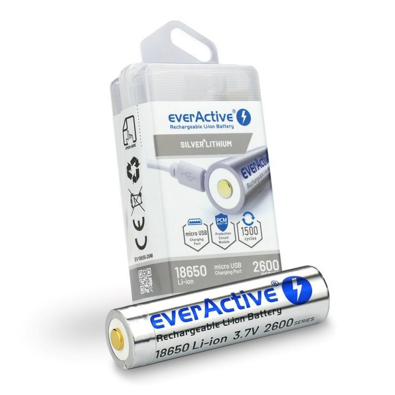Battery Everactive 18650 3.7v Li-ion 2600mah Micro Usb With Protectio