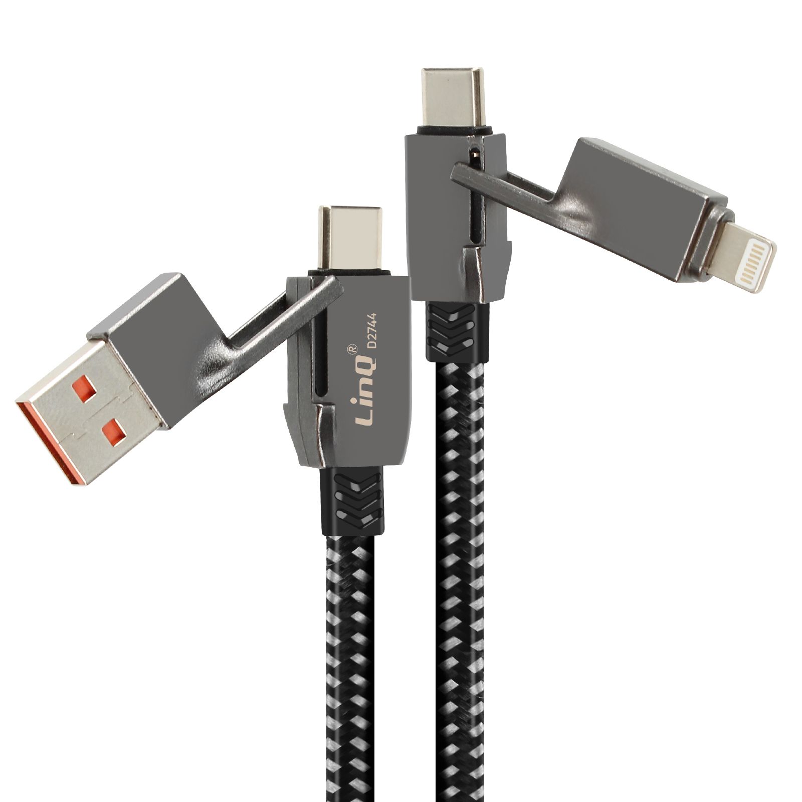 Câble 100W USB et USB-C vers USB-C et Lightning Synchronisation LinQ Noir
