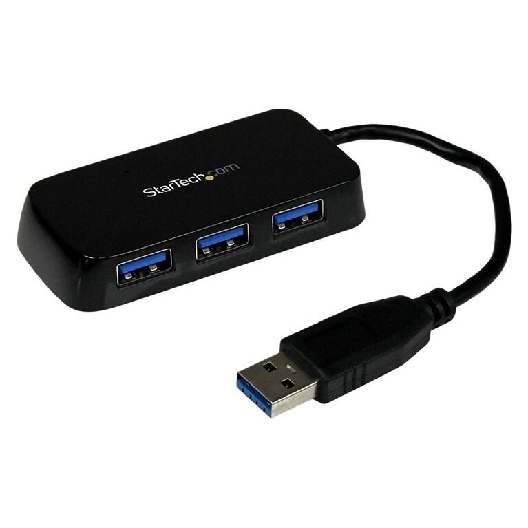 Startech Hub USB 3.0 à 4 ports avec câble intégré - Concentrateur USB SuperSpeed portable - Mini hub USB3 - Noir - Concentrateur (hub) - 4 x SuperSpeed USB 3.0 - de bureau - pour P/N: FCREADMICRO3, MSDREADU3CA, USB3S2ESATA3