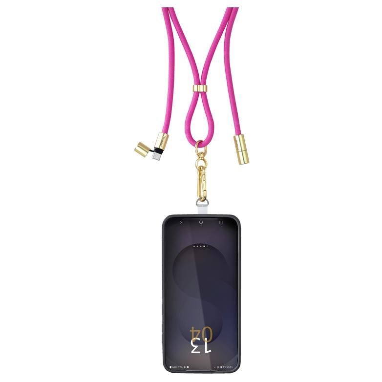Intenso Lanière de Charge USB-C ¿ Collier Câble pour Smartphone, Charge Rapide 60W, Longueur Réglable, 1,65 m Nylon, rose fluo