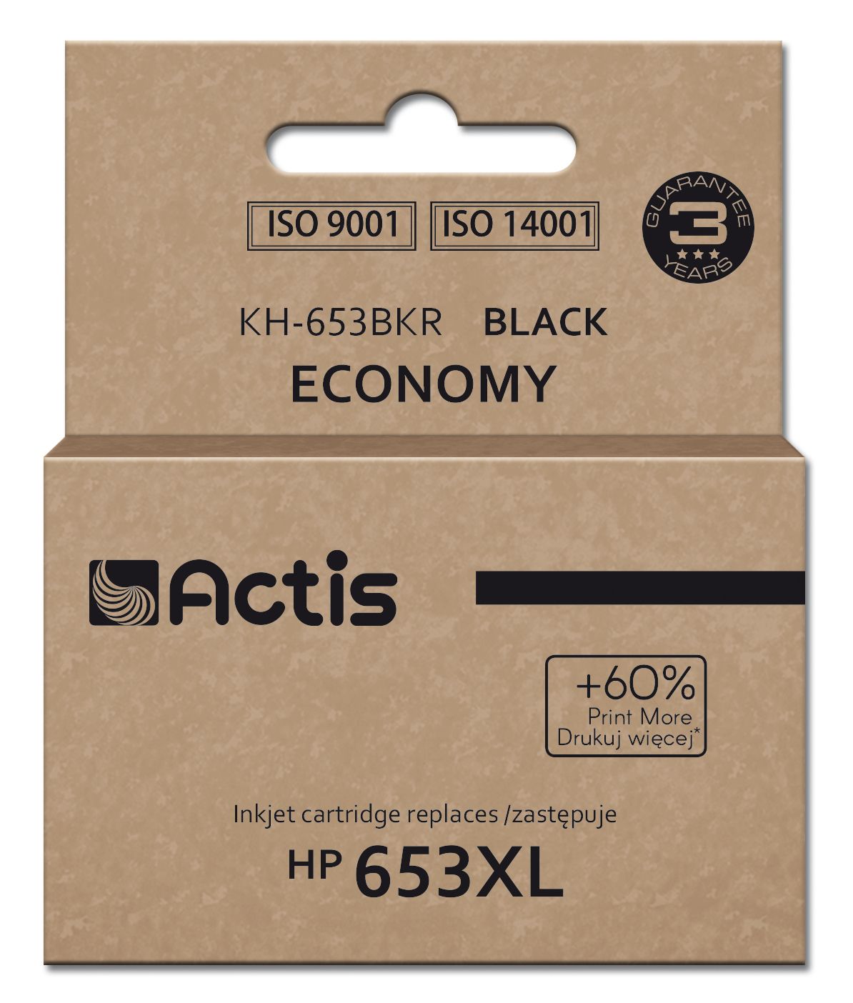 Actis Kh-653bkr Encre Pour Imprimante Hp, Remplacement Hp 653xl 3ym75