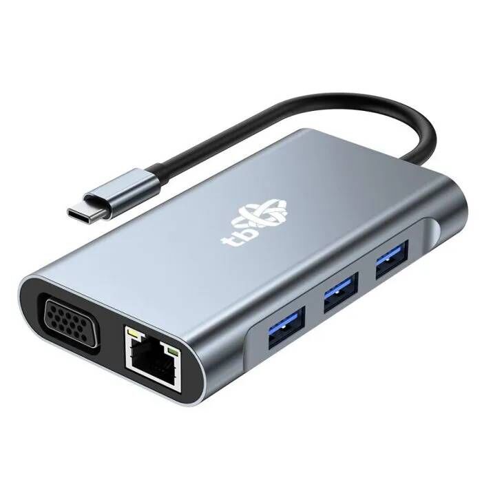 Hub Tb print - AKTBXVA8W1UHVRJ - HUB USB HUB Adaptateur USB C 8 en 1 HDMIx2 USB VGA RJ45 PD