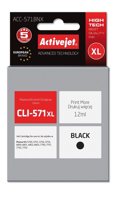 Activejet Encre Acc-571bnx (canon Cli-571bk Xl De Remplacement Suprêm