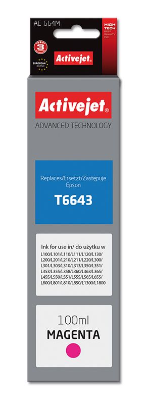 Activejet Bouteille D'encre Ae-664m Pour Imprimante Epson, Remplaceme