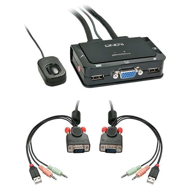 Lindy VGA KVM Switch Compact USB 2.0 Audio 2 Port - Commutateur écran-clavier-souris/audio/USB - 2 x KVM / audio / USB - 1 utilisateur local - de bureau