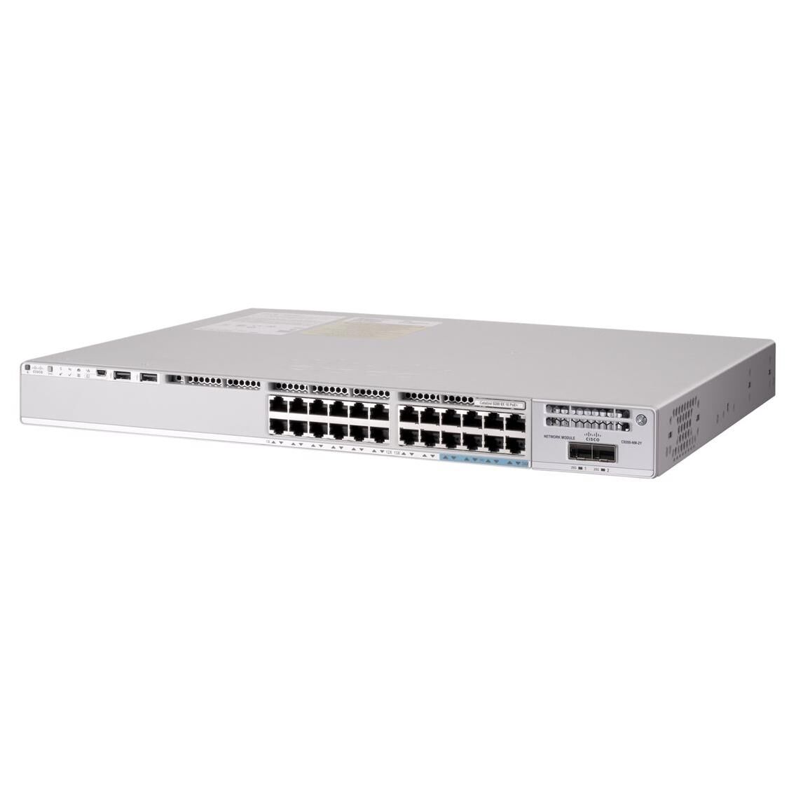 Cisco Catalyst 9200L - Network Essentials - commutateur - C3 - Géré - 8 x 100/1000/2.5G/5G/10GBase-T + 16 x 10/100/1000 (PoE+) + 2 x 25 Gigabit Ethernet - Montable sur rack - PoE+ (370 W)