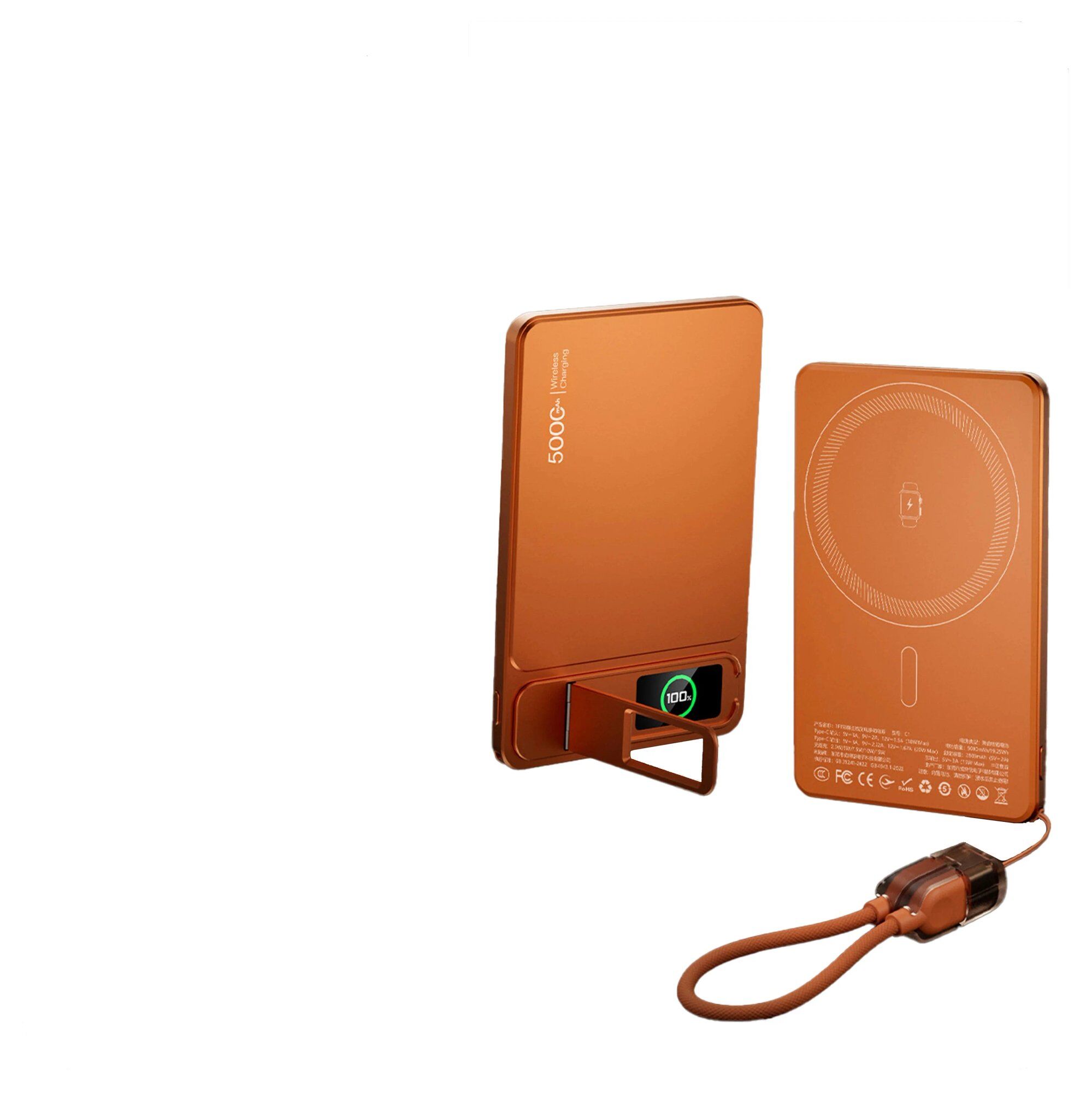 Magsafe Batterie Externe Magnétique 10000mah, Chargeur Sans Fil 15w, Charge Rapide Pd 20w - Orange