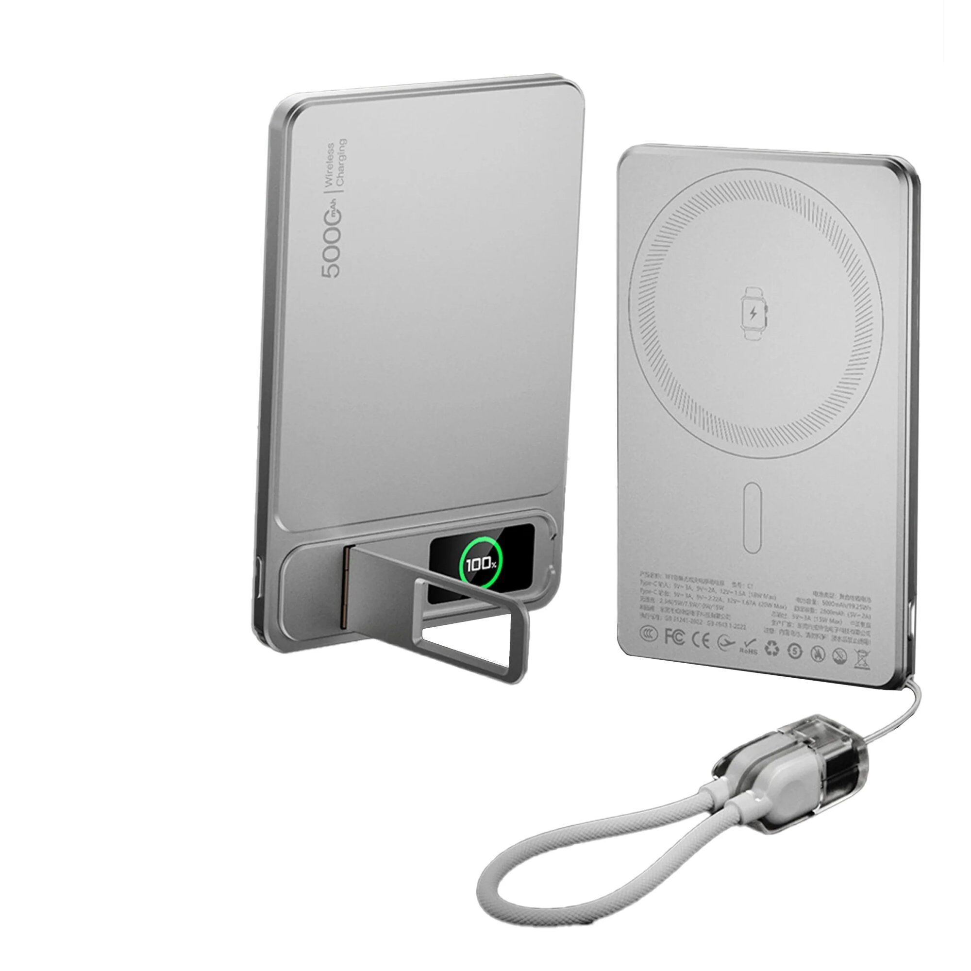 Magsafe Batterie Externe Magnétique 10000mah, Chargeur Sans Fil 15w, Charge Rapide Pd 20w - Gris Clair