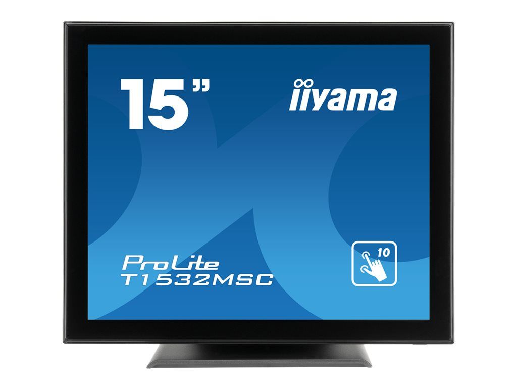 iiyama ProLite T1532MSC-B5AG - Écran LED - 15" - écran tactile - 1024 x 768 @ 75 Hz - TN - 370 cd/m² - 700:1 - 8 ms - HDMI, VGA, DisplayPort - haut-parleurs - noir