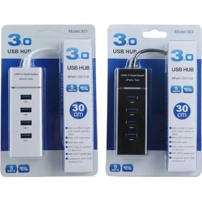 4-Port Hub USB 3.0 High Speed Ports Pour Ordinateur, Pc, Tablette (Noir)