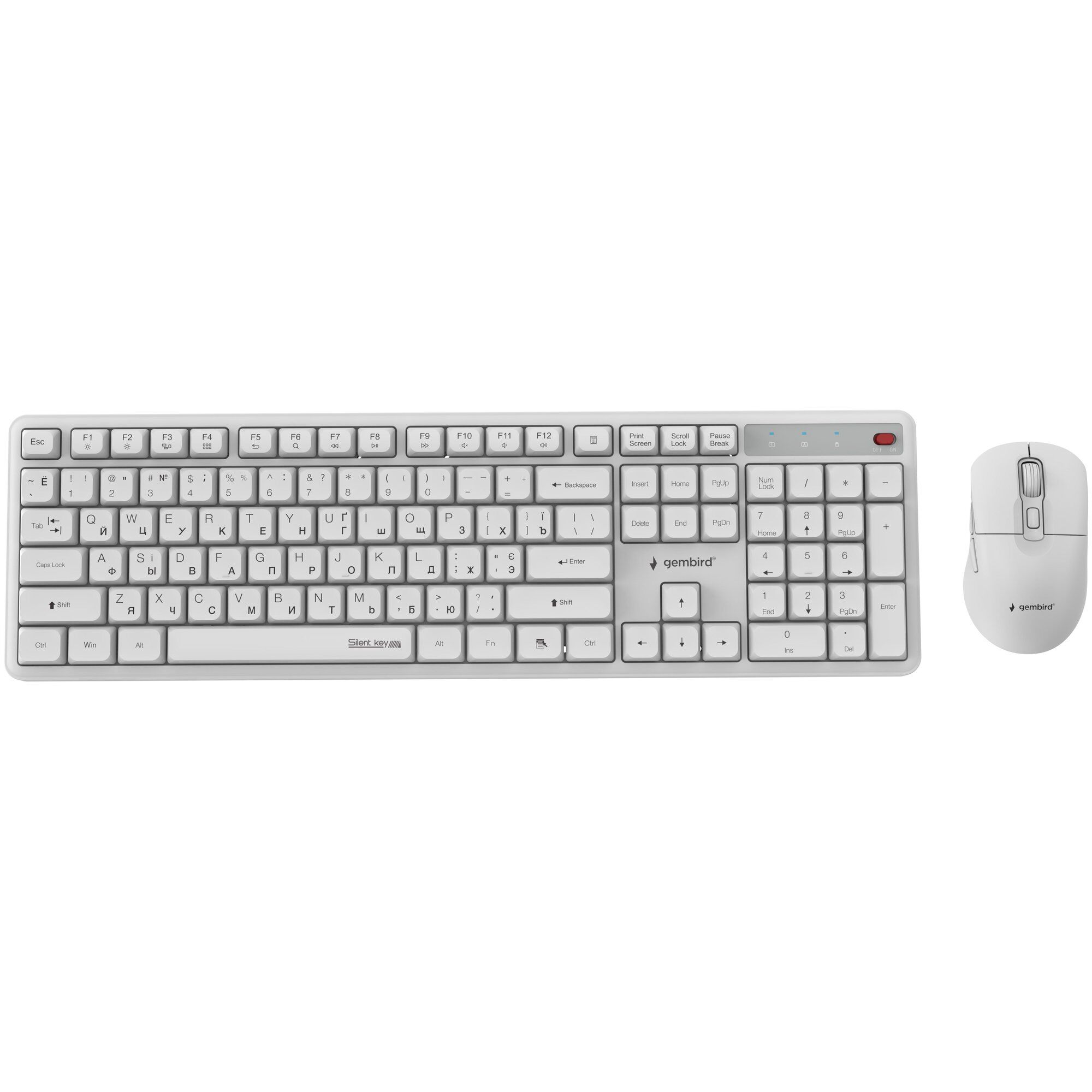 Gembird KBS-WMS-01-W-CYRL Pack clavier souris Bureau RF sans fil QWERTY US International, Ukrainien, Russe Blanc
