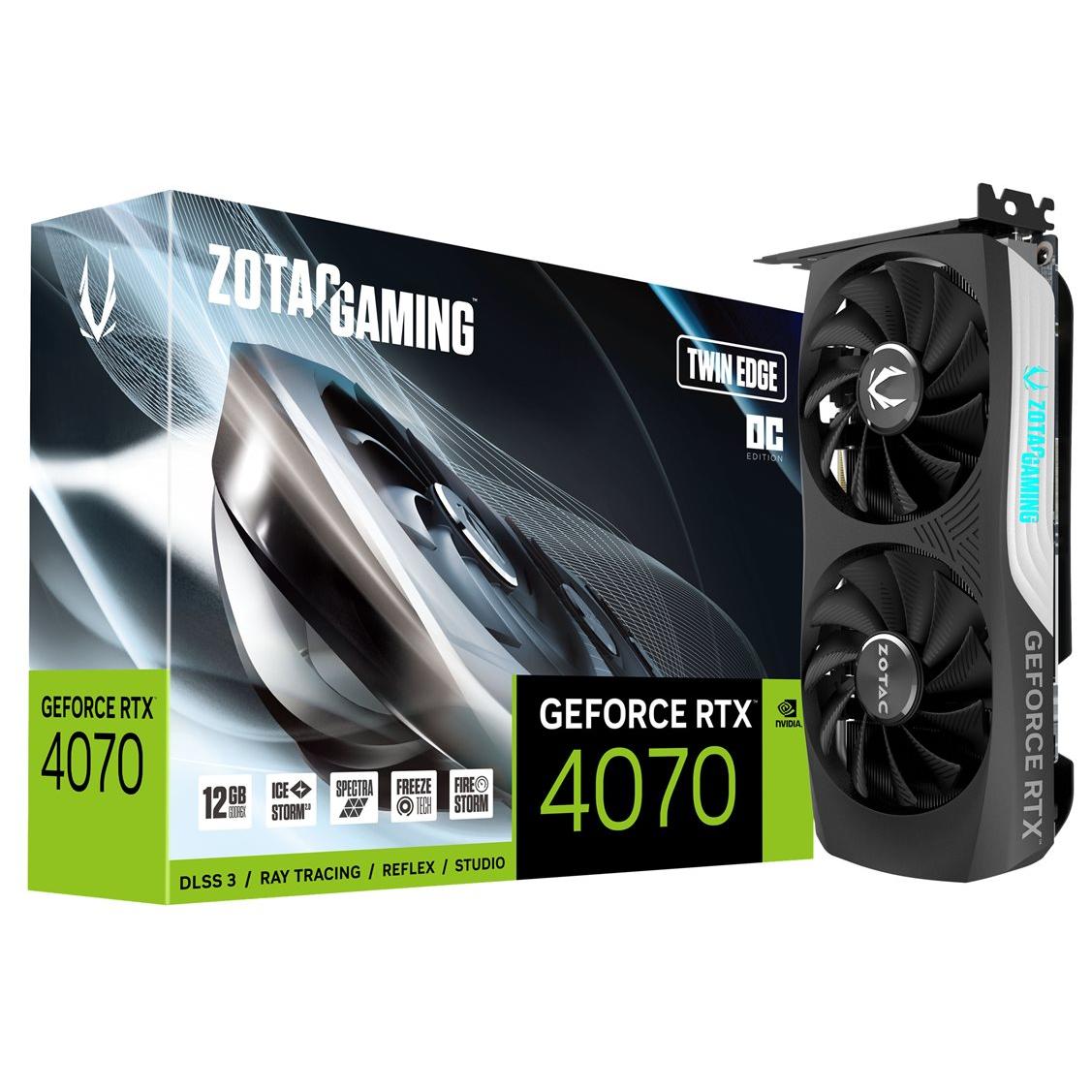 ZOTAC GAMING GeForce RTX 4070 Twin Edge OC - Carte graphique - GeForce RTX 4070 - 12 Go GDDR6X - PCIe 4.0 x16 - HDMI, 3 x DisplayPort