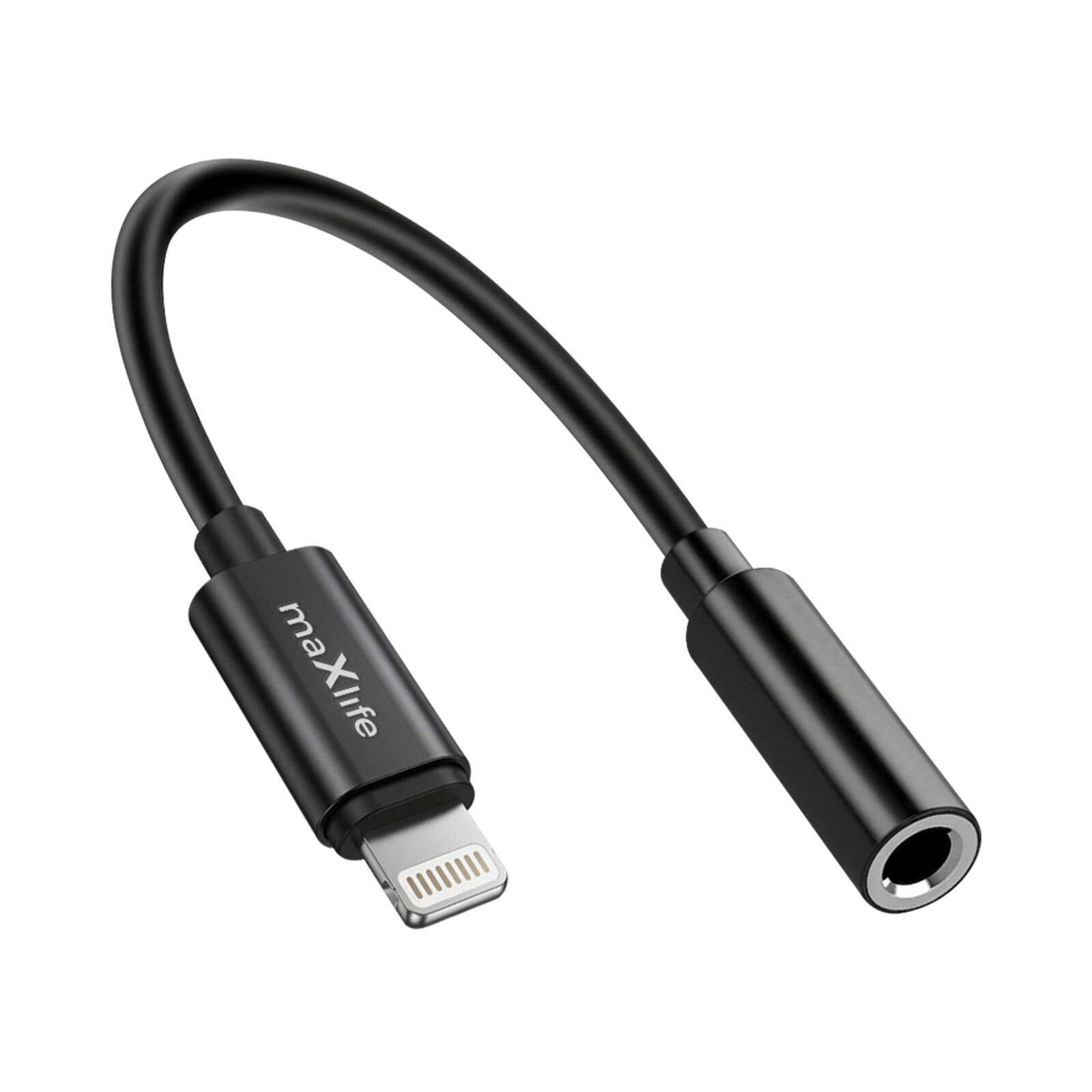 Adaptateur Audio Jack 3.5mm Femelle vers Lightning Mâle Compact 13.5cm Maxlife Noir