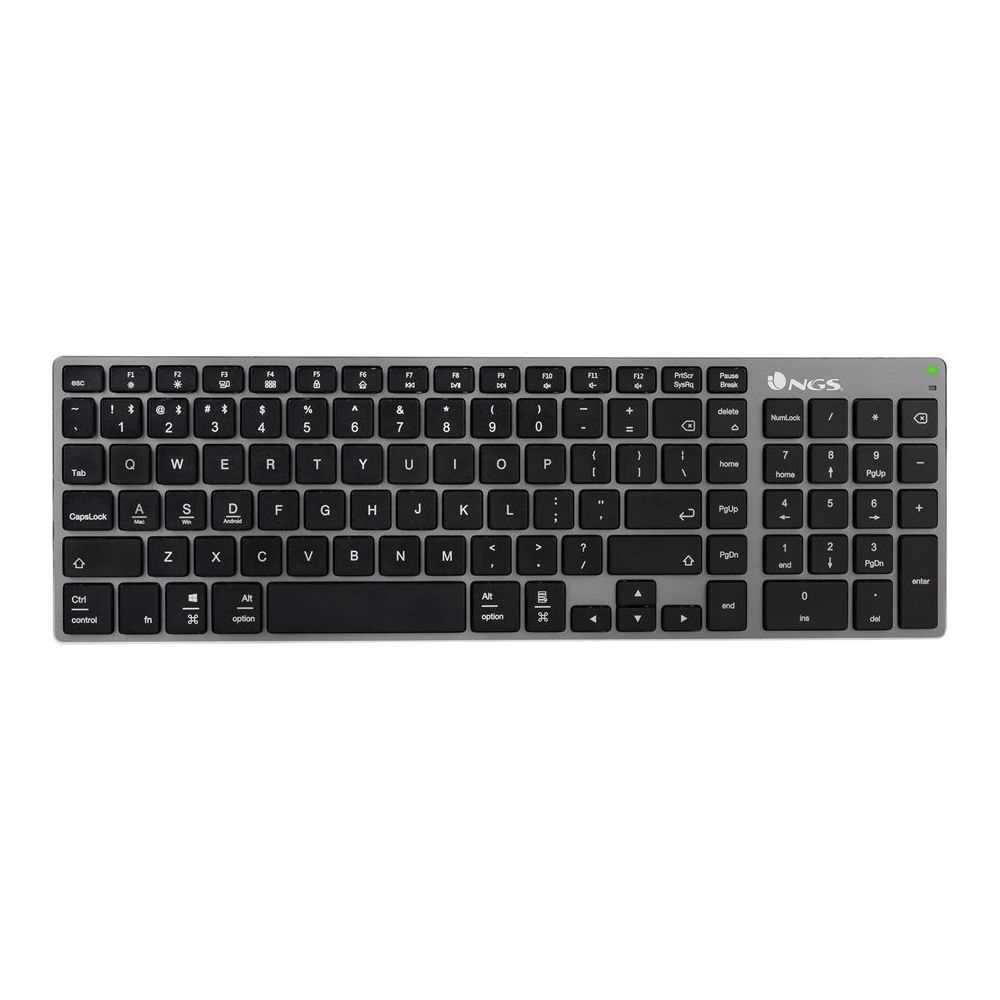NGS Fortune BT - Clavier - multi-mode, rechargeable - sans fil - Bluetooth 5.0 - commutateur : X-SCISSORS - noir / argent - boîte