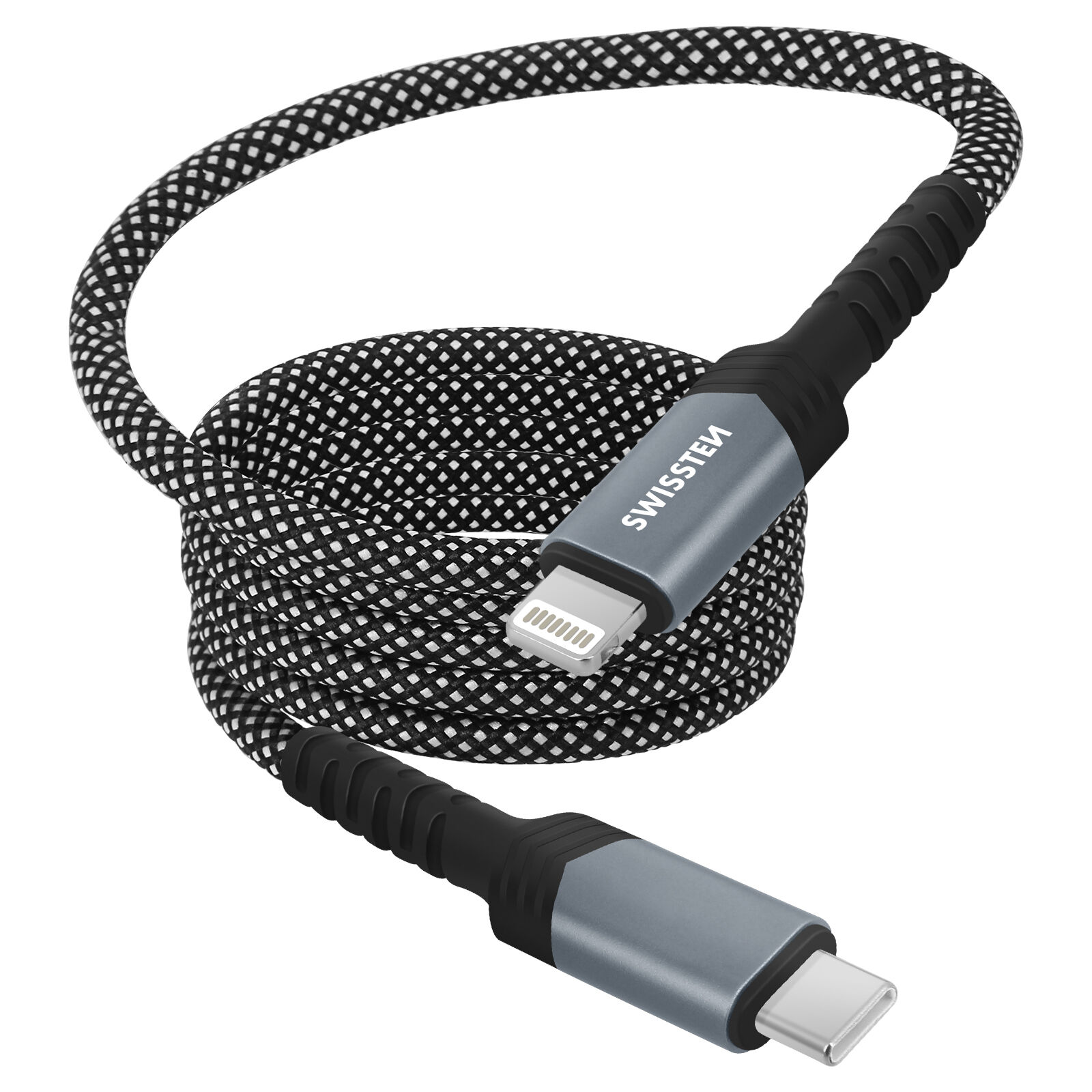 Câble Lightning vers USB-C pour iPhone / iPad 27W avec Enroulement Magnétique 1m Swissten Noir