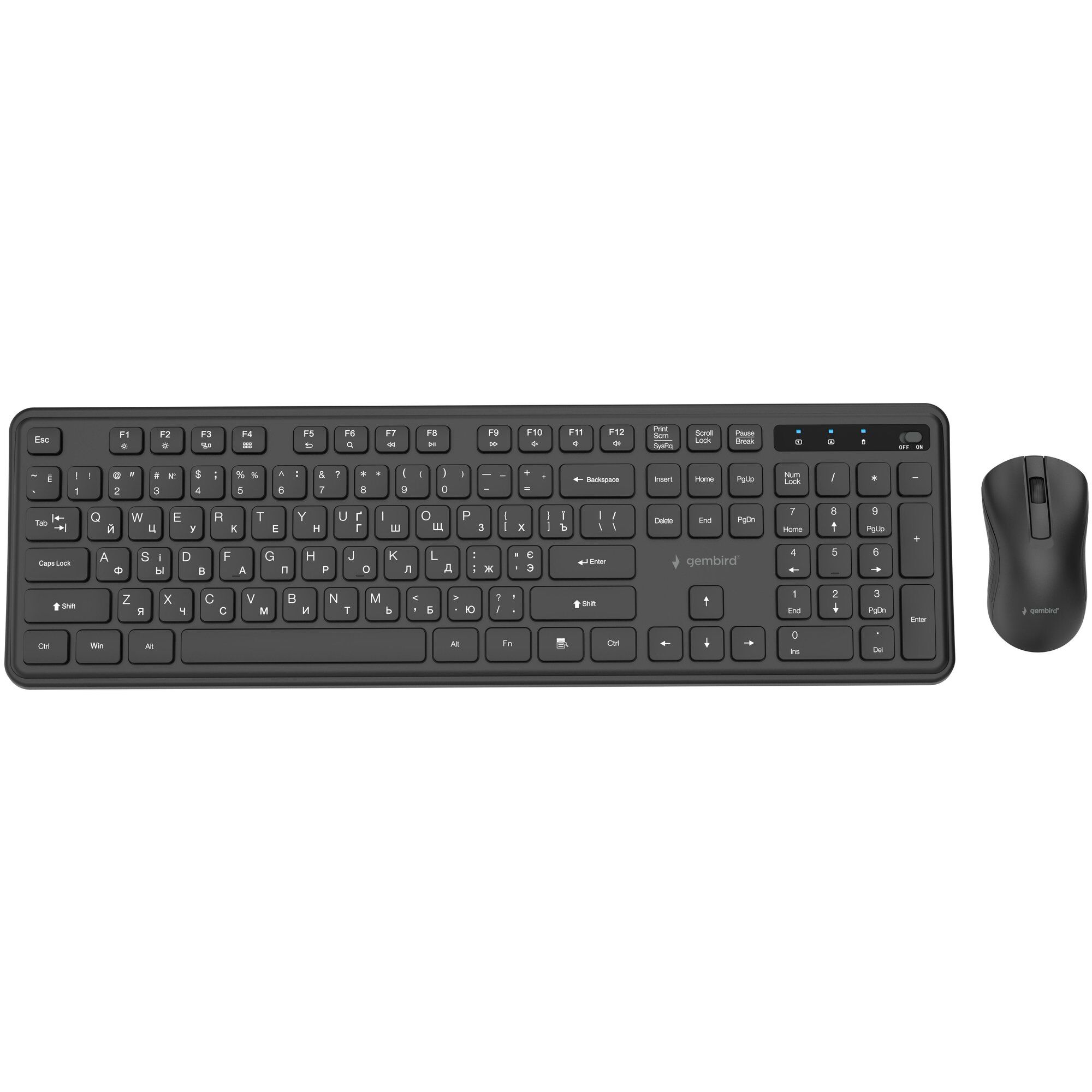 Gembird KBS-WPS-01-CYRL Pack clavier souris Bureau RF sans fil QWERTY US International, Ukrainien, Russe Noir