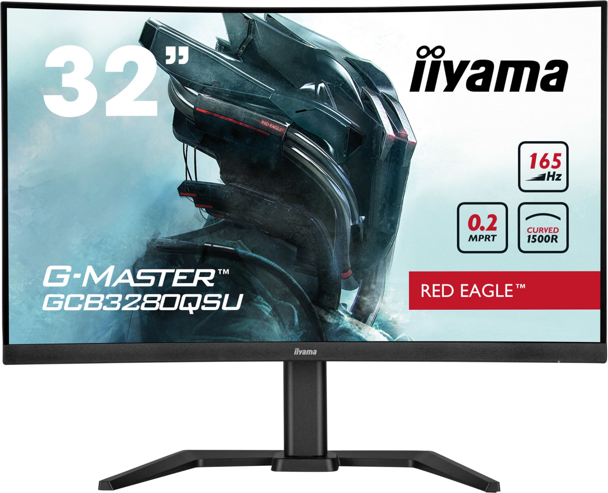 iiyama G-MASTER Red Eagle GCB3280QSU-B1 - Écran LED - incurvé - 32" (31.5" visualisable) - 2560 x 1440 WQHD @ 165 Hz - VA - 350 cd/m² - 3000:1 - 0.2 ms - 2xHDMI, DisplayPort - haut-parleurs - noir mat