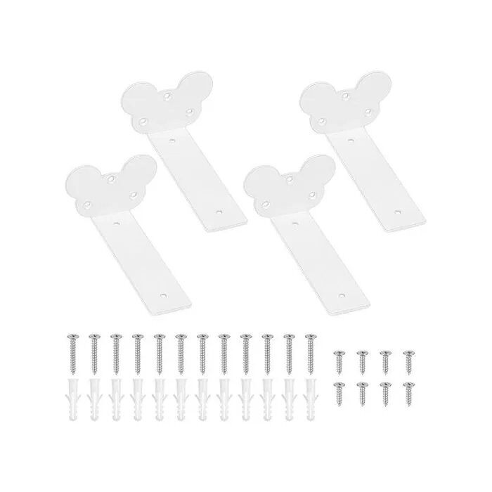 Support tablette kebitedamai lot de 4 supports acier 150 mm Mouse Ears montage invisible base 38 mm 3 mm blanc pour étagère