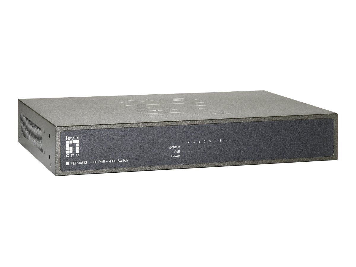 LevelOne FEP-0812 - Commutateur - non géré - 4 x 10/100 (PoE) + 4 x 10/100 - de bureau, Montable sur rack - PoE