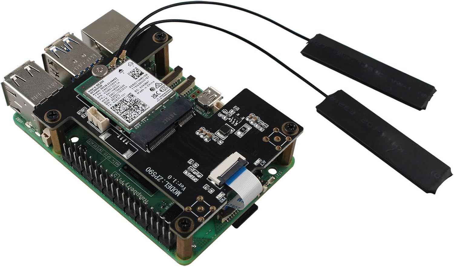 GUJL-Zp590B Pcie To Wifi7 6 6E 5 Hat Pcie To M.2 E Key Module Adapter Expansion Board For Raspberry Pi 5 Wifi Adapter Board Support Google Tpu Wifi 7 Be200 Wifi6E Ax210 Mt7922 Wifi6 Ax200