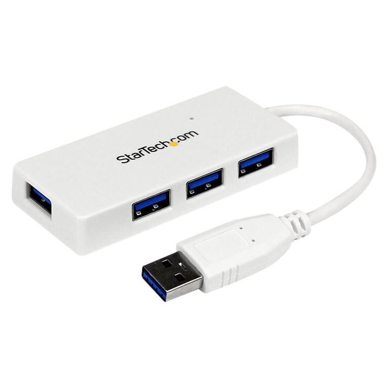 Startech Hub USB 3.0 à 4 ports avec câble intégré - Concentrateur USB SuperSpeed portable - Mini hub USB3 - Blanc - Concentrateur (hub) - 4 x SuperSpeed USB 3.0 - de bureau - pour P/N: FCREADMICRO3, MSDREADU2OTG, MSDREADU3CA