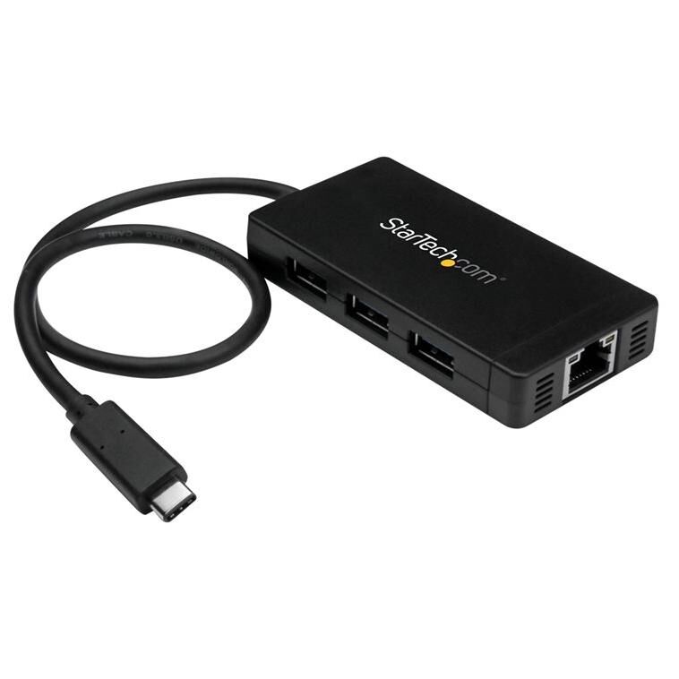 Startech Hub USB-C à 3 ports avec Gigabit Ethernet - USB-C vers 3x USB-A - USB 3.0 - Adaptateur d'alimentation inclus - Concentrateur (hub) - 3 x SuperSpeed USB 3.0 + 1 x 10/100/1000 - de bureau