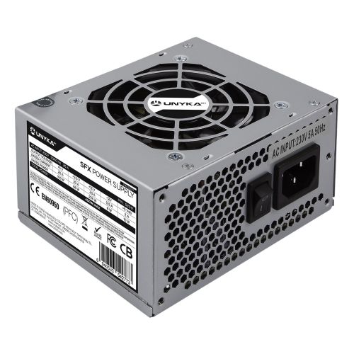 Alimentation Unykach sfx matx (format carré) 450w - 1x ventilateur 8cm - 24 broches - 2 x sata - 2 x molex - 1 x 20+4 broches - 1 x 4 broches 12v - ce - rohs