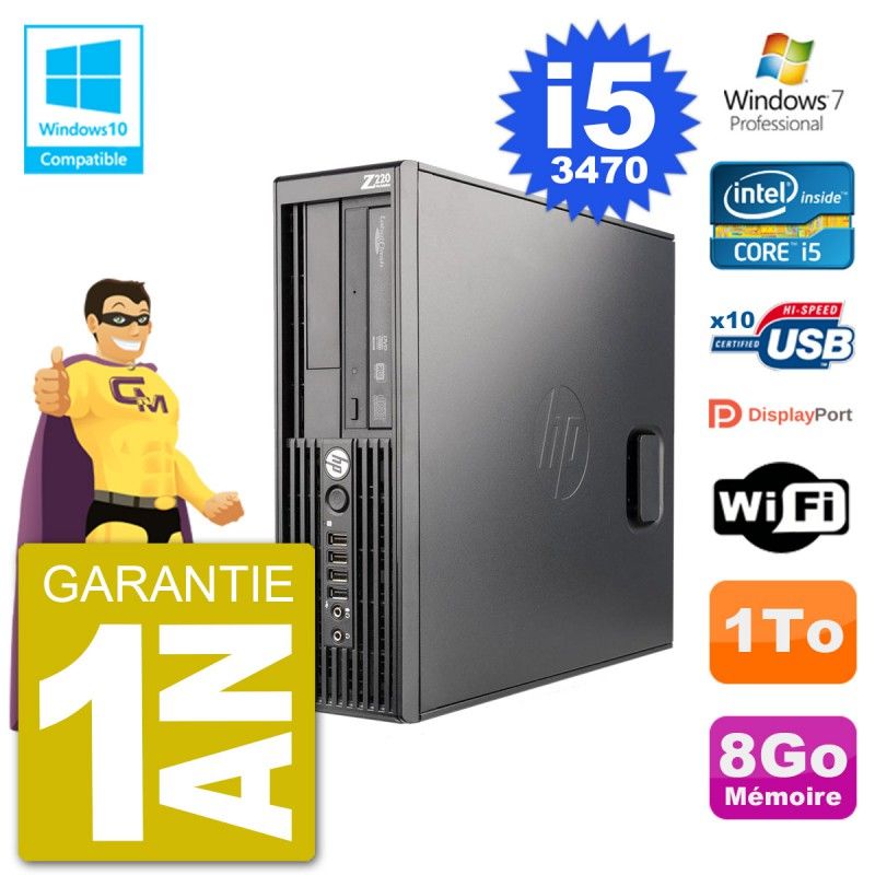 Station de travail HP Z220 SFF, Intel Core i5-3470, 8 Go RAM, 1 To HDD, Graveur DVD, WiFi, Windows 7 Pro