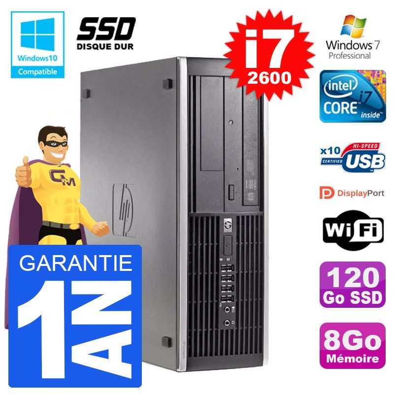 PC HP 6200 SFF Intel i7-2600 RAM 8Go SSD 120Go Graveur DVD Wifi W7