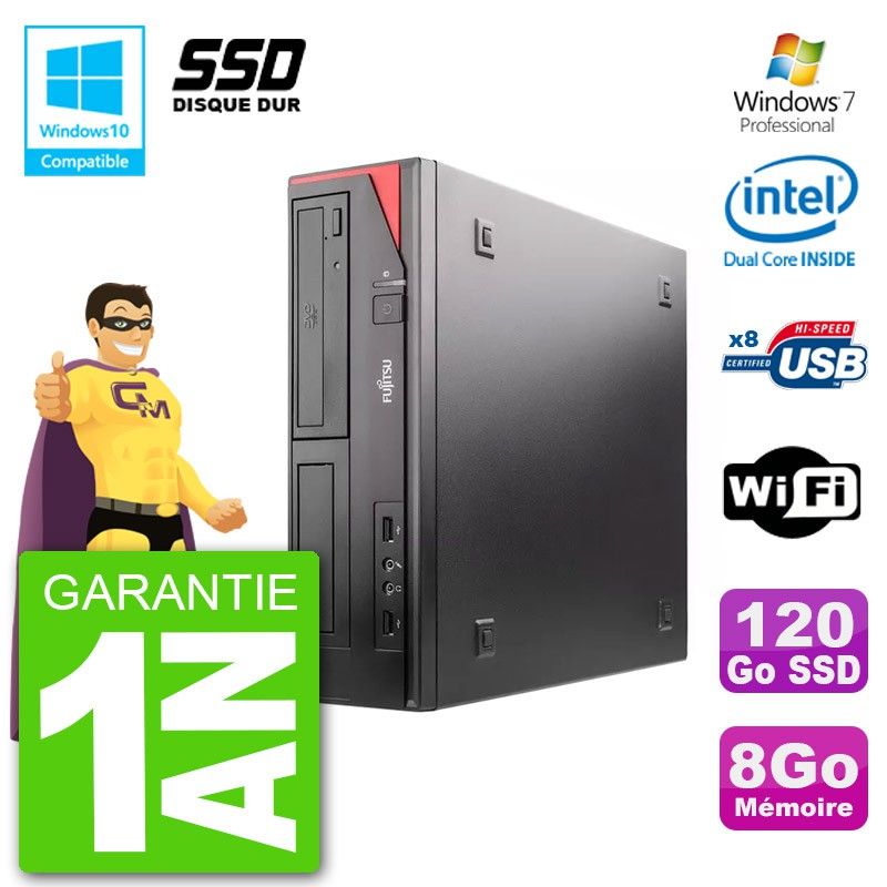 PC Fujitsu Esprimo E520 DT G3220 RAM 8Go SSD 120Go Graveur DVD Wifi W7