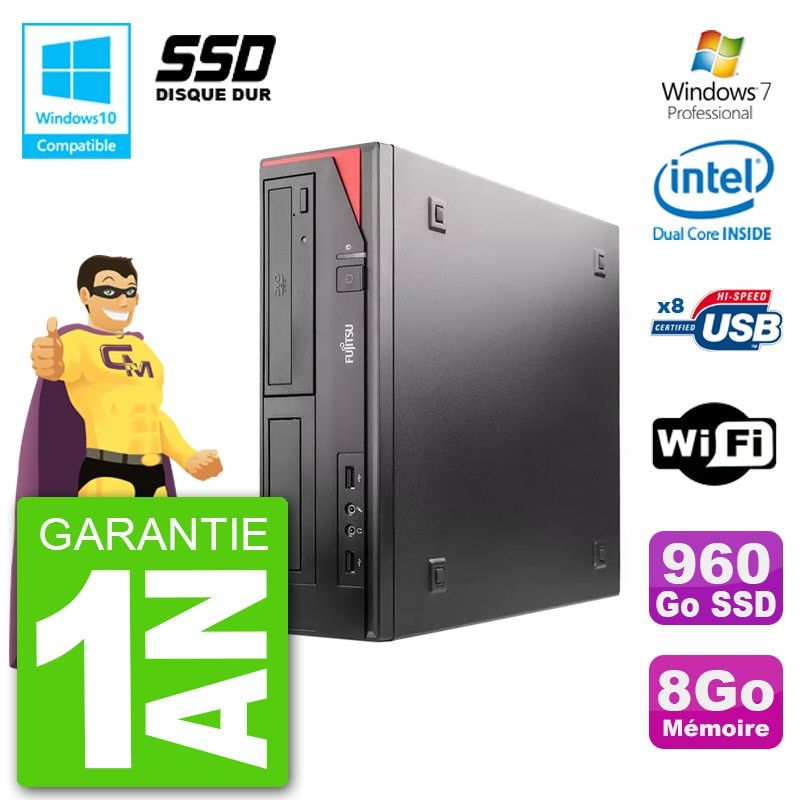 PC Fujitsu Esprimo E520 DT G3220 RAM 8Go SSD 960Go Graveur DVD Wifi W7
