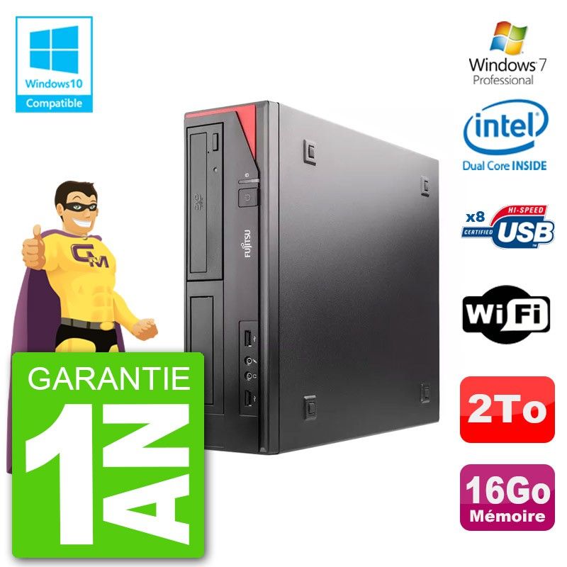 PC Fujitsu Esprimo E520 DT G3220 RAM 16Go Disque 2To Graveur DVD Wifi W7
