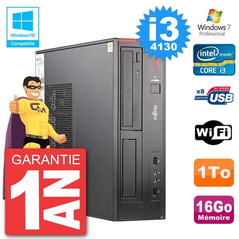 PC Fujitsu Esprimo E520 DT i3-4130 RAM 16Go Disque Dur 1To Graveur DVD Wifi W7