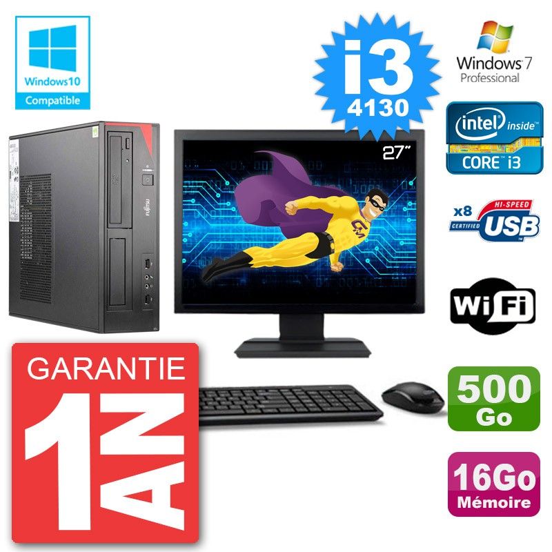 PC Fujitsu Esprimo E520 Ecran 27" i3-4130 RAM 16Go 500Go Graveur DVD Wifi W7