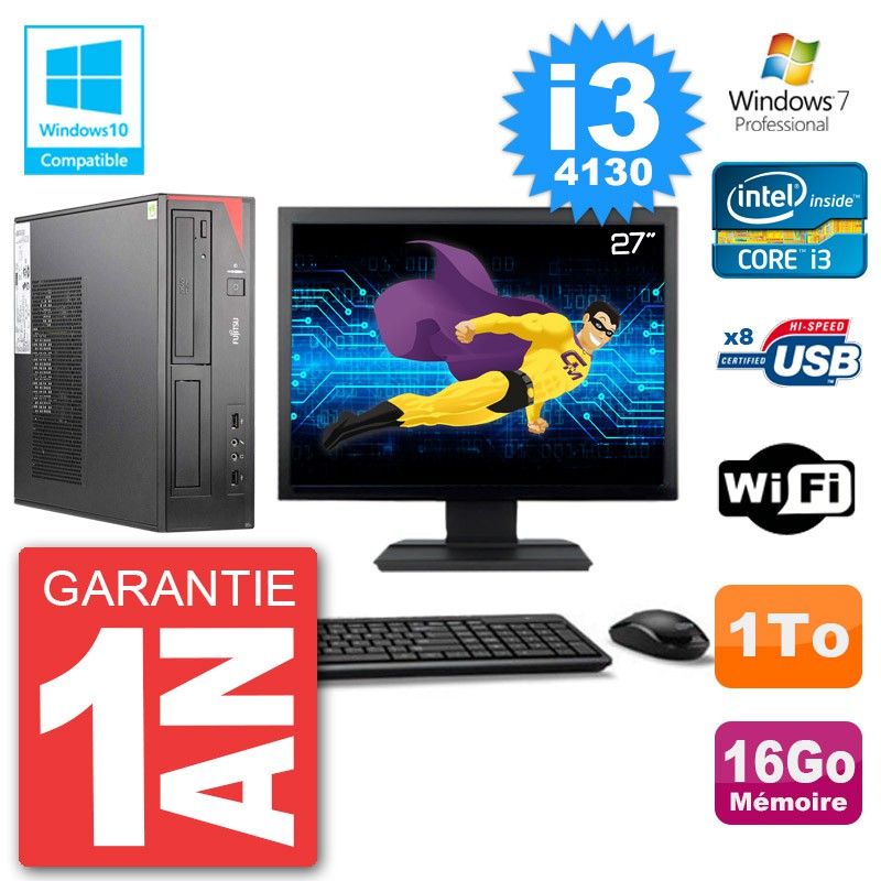 PC Fujitsu Esprimo E520 Ecran 27" i3-4130 RAM 16Go 1To Graveur DVD Wifi W7