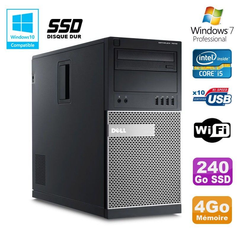 PC Tour Dell Optiplex 7010 Core I5-3470 3.2Ghz 4Go 240Go SSD DVD WIFI Win 7