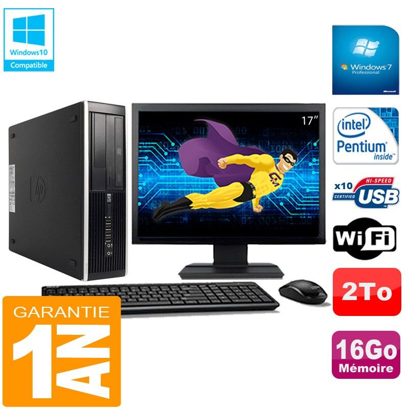 PC HP Compaq Pro 6300 SFF G630 RAM 16Go 2To Graveur DVD Wifi W7 Ecran 17