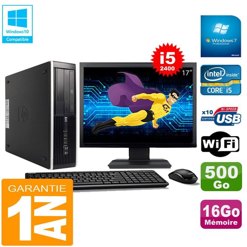 PC HP Compaq Pro 6300 SFF I5-2400 16Go 500Go Graveur DVD Wifi W7 Ecran 17