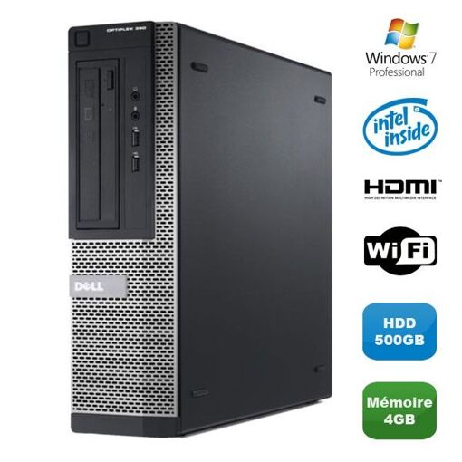 PC de escritorio Dell Optiplex 390 DT G630 - 2.7 GHz, 4 GB RAM, 500 GB HDD, Grabadora de DVD, WiFi, HDMI, Windows 7 Pro