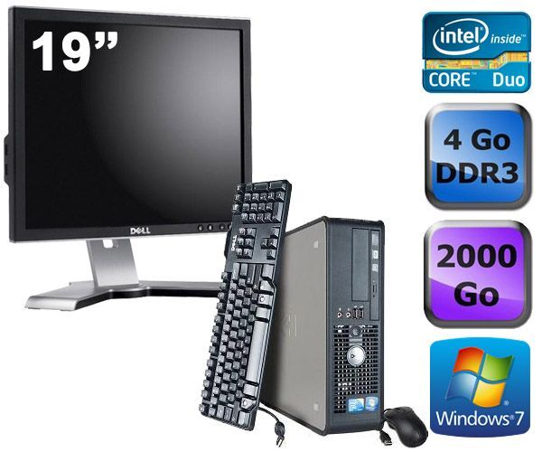 Dell Optiplex 780 SFF + Ecran 19'' - Intel Core Duo E5300 / 2.60 GHz - RAM 4 Go - HDD 2 To - DVD - GigaBit Ethernet - Windows 7 Professionnel