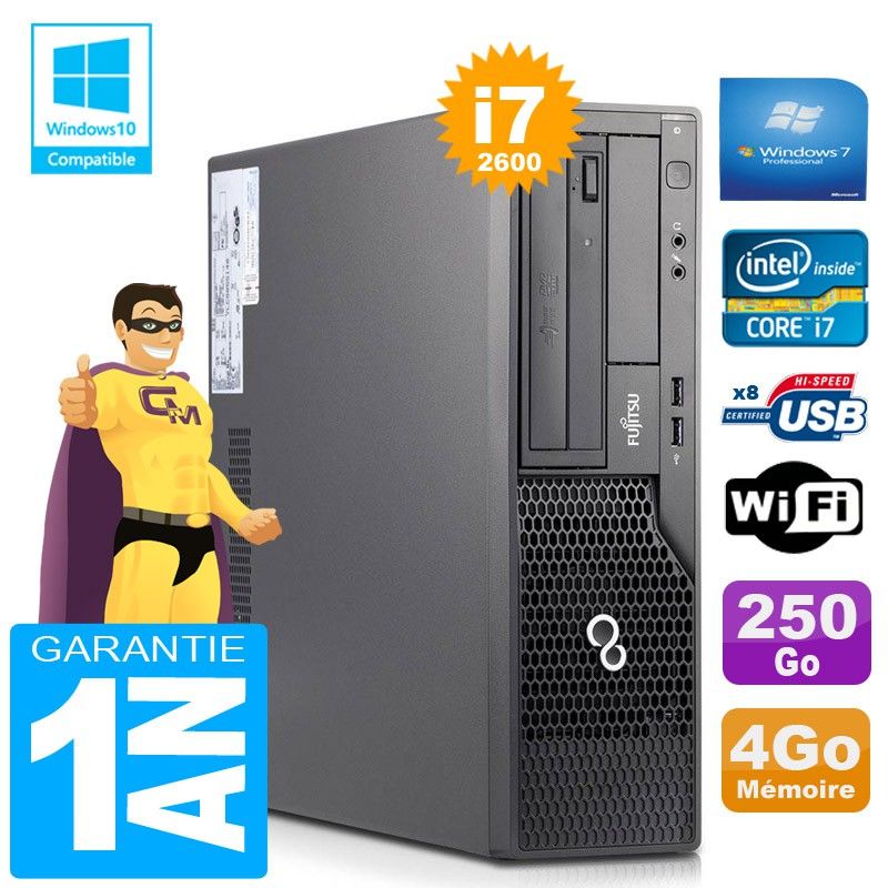 PC Fujitsu Esprimo E500 E85+ SFF Core I7-2600 RAM 4Go Disque 250 Go Wifi W7