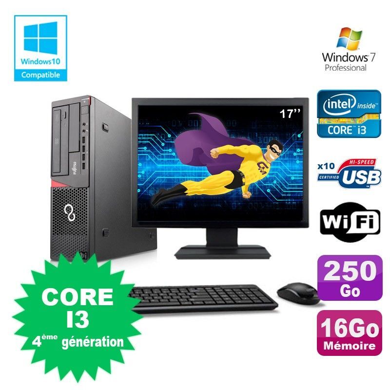 Lot PC Fujitsu E720 E85+ I3-4130 3.4GHz 16Go 250Go Graveur WIFI W7 + Ecran 17
