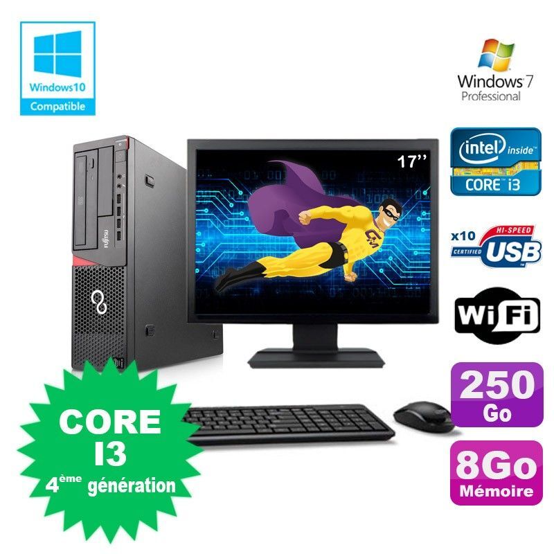 Lot PC Fujitsu E720 E85+ I3-4130 3.4GHz 8Go 250Go Graveur WIFI W7 + Ecran 17