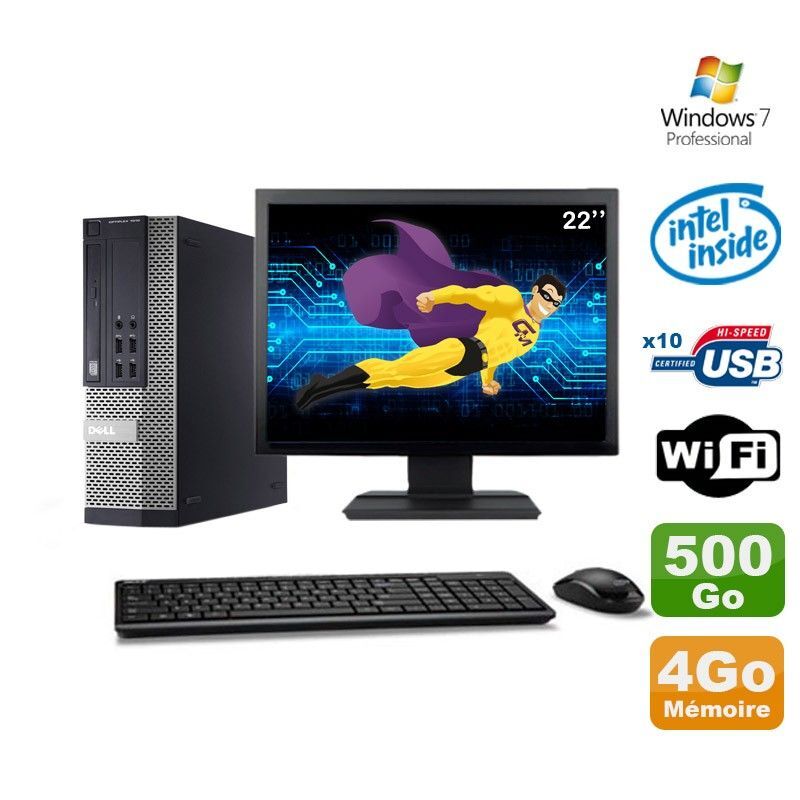 Lot PC Dell Optiplex 990 SFF G630 2.7GHz 4Go 500Go DVD Wifi W7 + Ecran 22